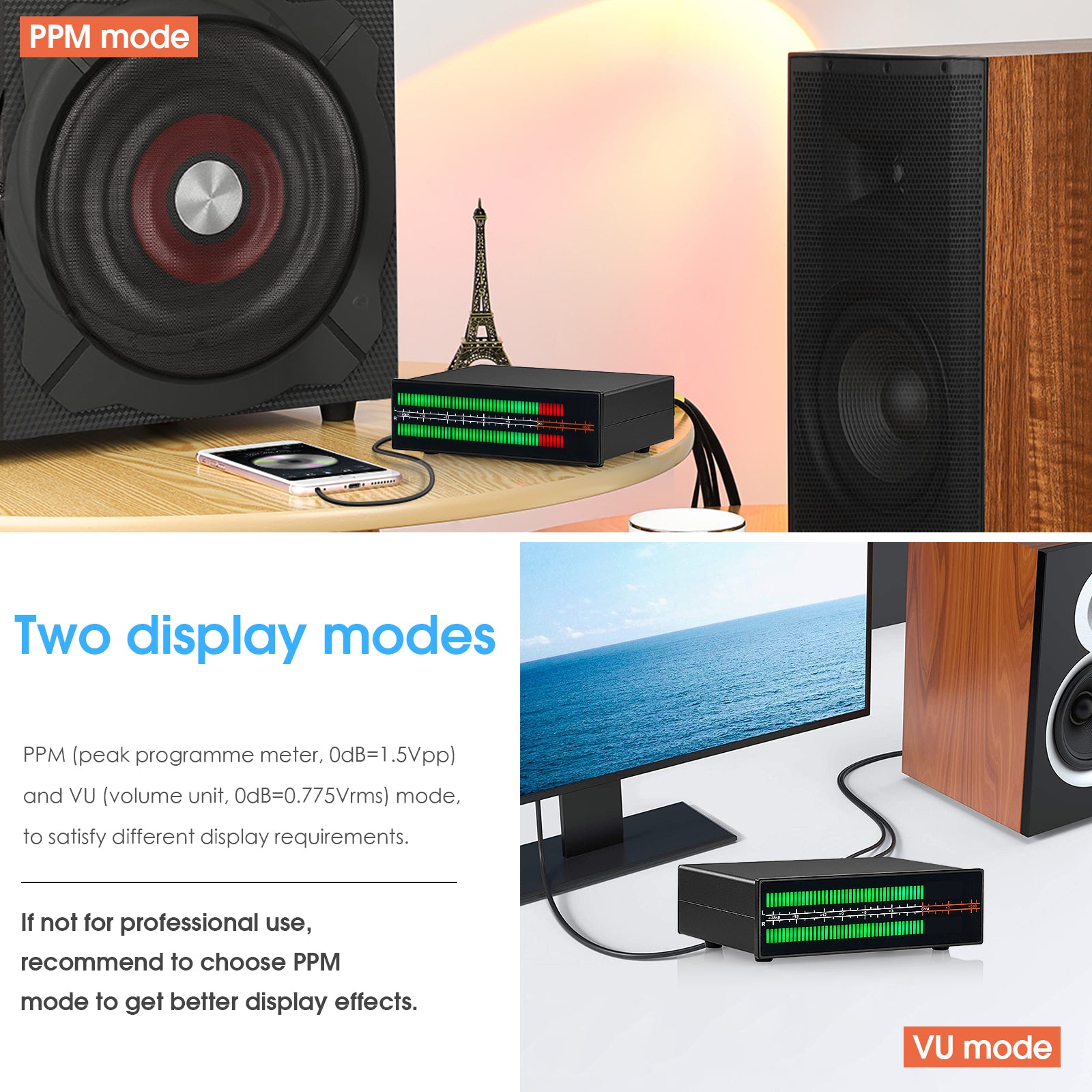 Douk Audio VU56PRO MIC+LINE Stereo RGB LED Sound Level Meter Audio Splitter Switcher Music Spectrum Visualizer
