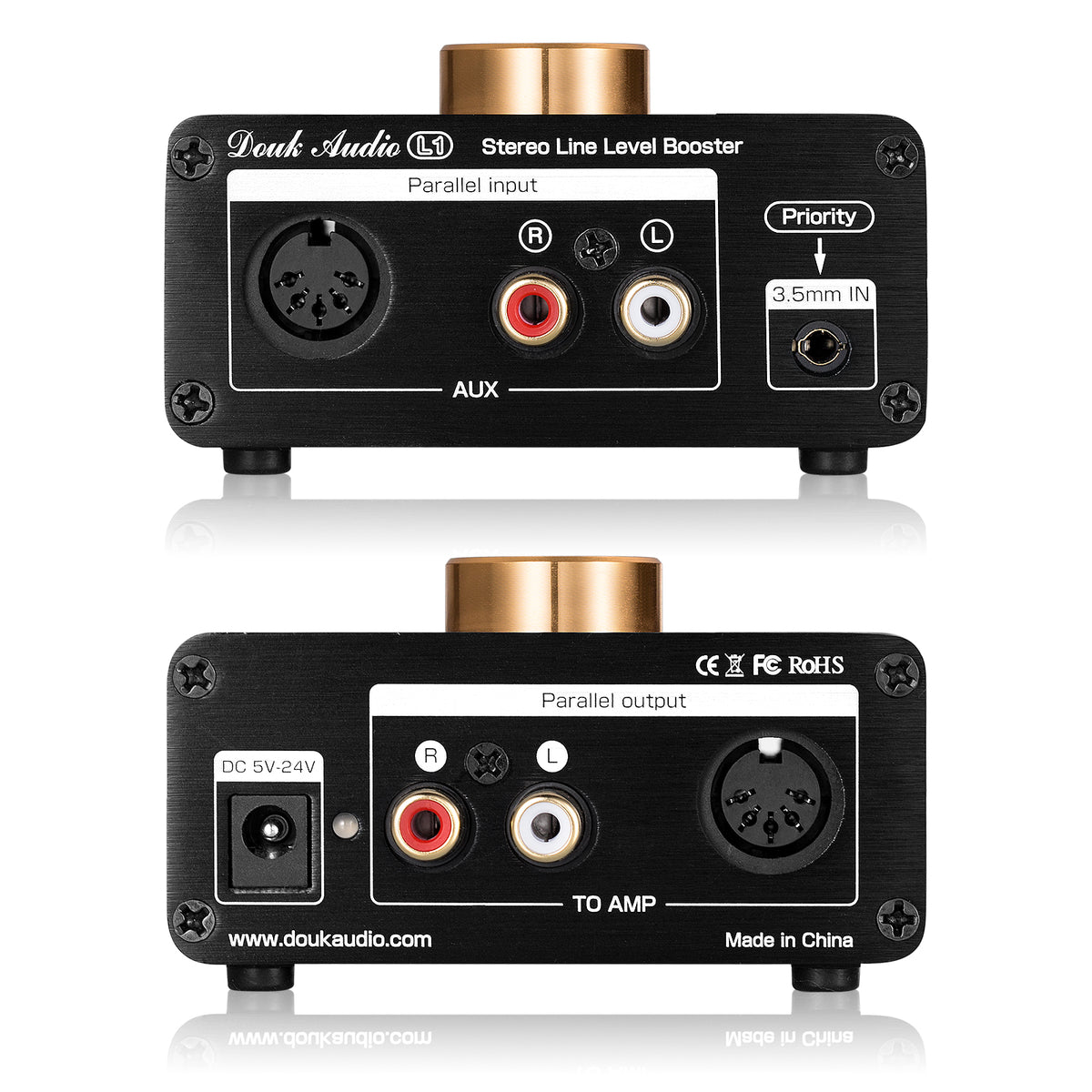 Douk Audio L1 Mini Stereo Line Level Booster Amplifier Audio Preamp 20dB Gain w/Volume Control