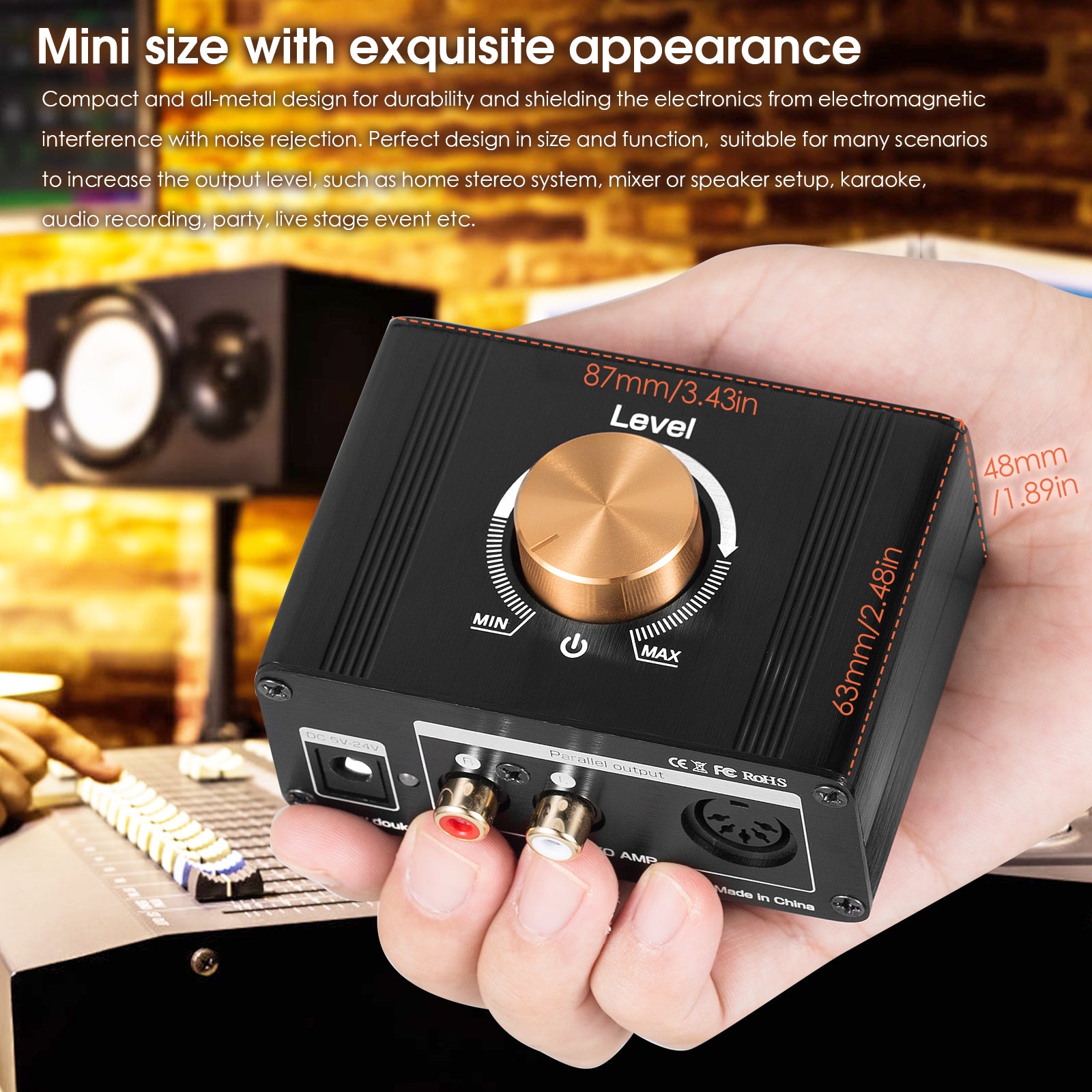 Douk Audio L1 Mini Stereo Line Level Booster Amplifier Audio Preamp 20dB Gain w/Volume Control