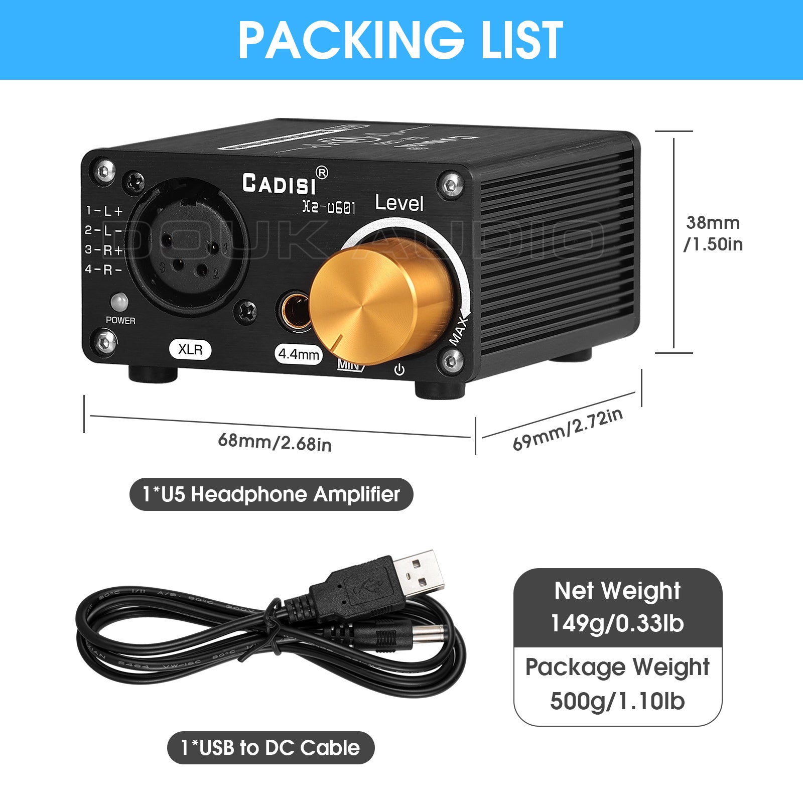 Douk Audio U5 Mini Fully Balanced Headphone Amplifier for XLR / 4.4mm Headsets